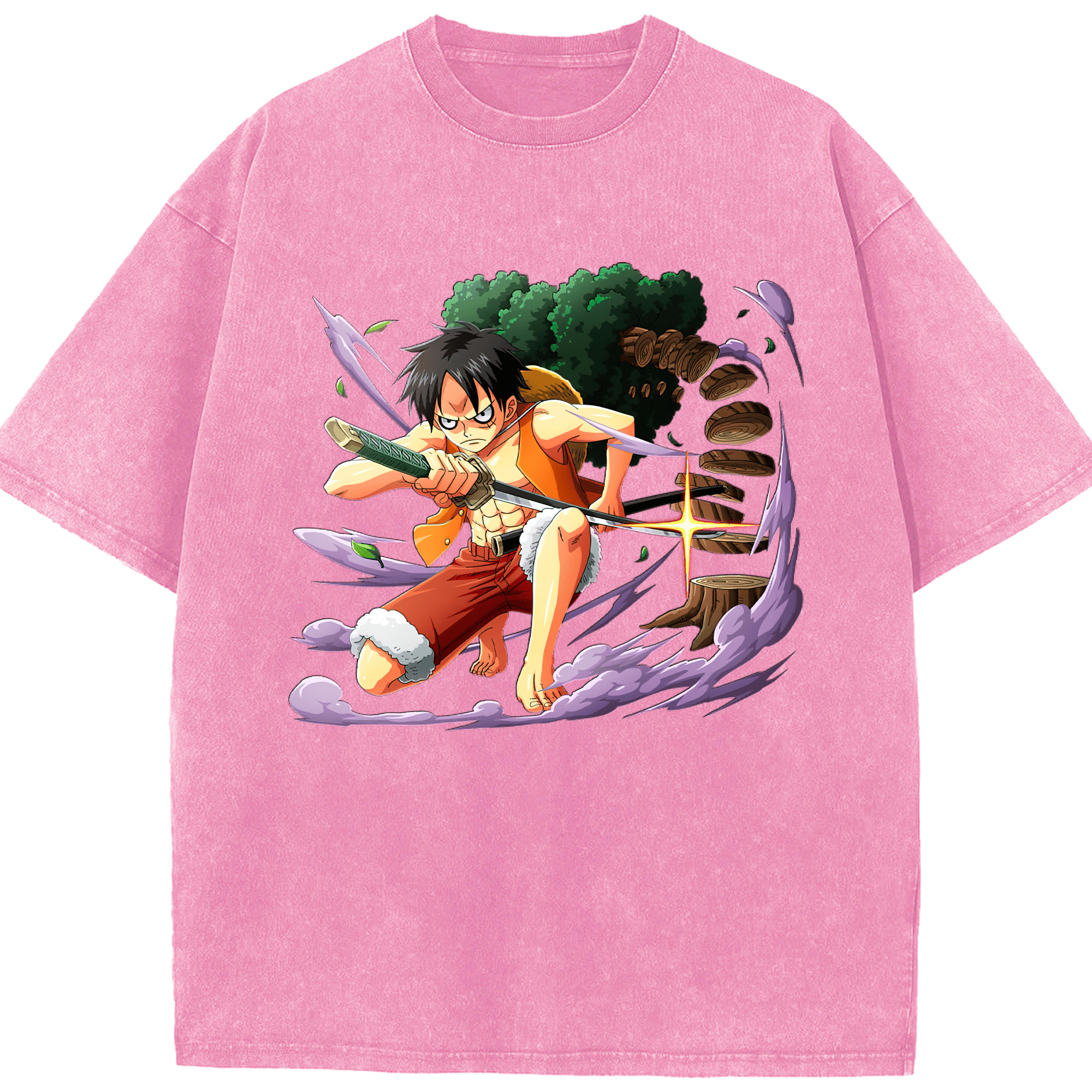 ワンピース モンキー・D・ルフィ ONE PIECE Monkey D. Luffy 綿100% ヴィンテージ風 半袖Tシャツ（フロントプリント）